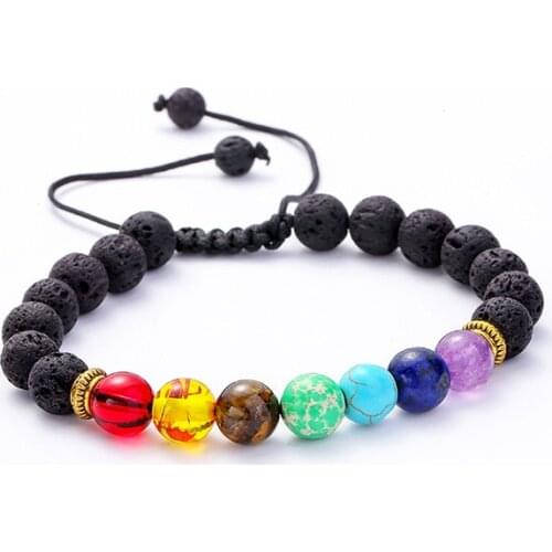 Adjustable Volcanic Lava Stone Essential Oil Diffuser Bracelets Bangle Healing Balance Yoga Wooden Beads Bracelet For Men Women