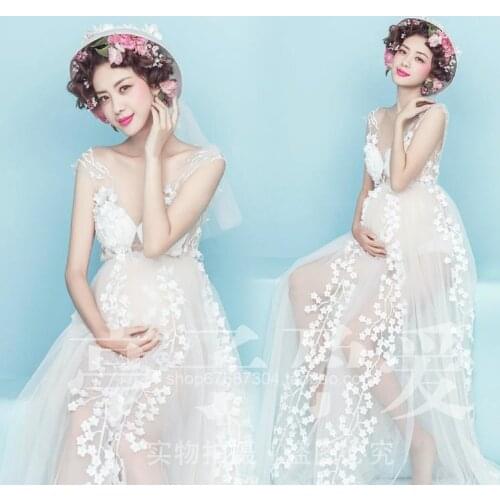 Maternity Photography Props Pregnant Women Noble Long white Elegant Dress Romantic Photo Shoot Fancy costume free shipping