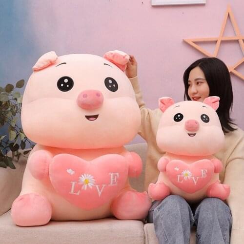 Pink Pig Cute Ragdoll Childrens Doll Pink Hug Heart Pig Soft Sleeping Stuffed Plush Animal Toy For Birthday Gift Kid Girl