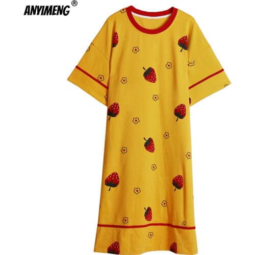 Smart Casual Printing Long Shirt Sleep Shirt New Nightgown Women Fashion Style Crew Neck Night Wear Short Sleeve Sleeping Dress