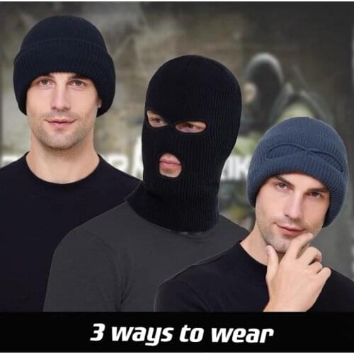 Full Face Cover Ski Mask Hat 3 Holes Balaclava Army Tactical CS Windproof Knit Beanies Bonnet Winter Warm Unisex Caps 3 ways