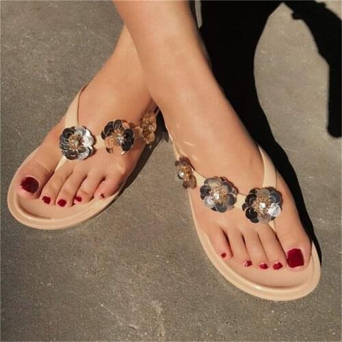 Crystal Flower Slippers Fashion Womens Jelly Sandals Flat Slides Casual Beach Flip Flops Summer Jelly Shoes