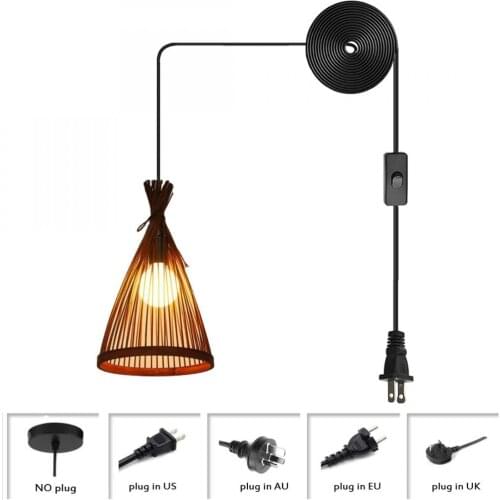 Etro Corridor Lamp Hanging Lighting with Plug and Cord Bamboo Wove Lantern Single Light Ceiling Pendant Light for Patio In Brown