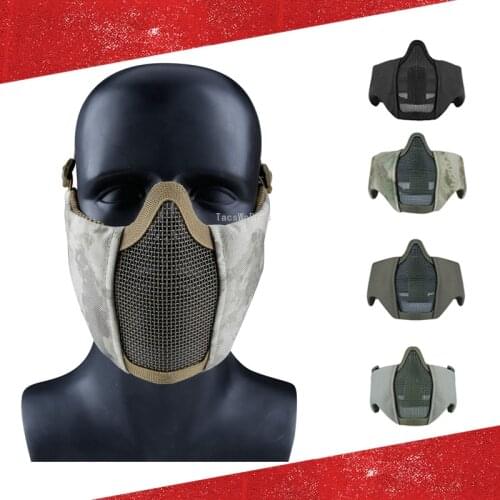 Half Face Tactical Combat Mask Low Carbon Steel Mesh Protection Shooting Masks Military Airsoft Paintball Ear Protection Mask