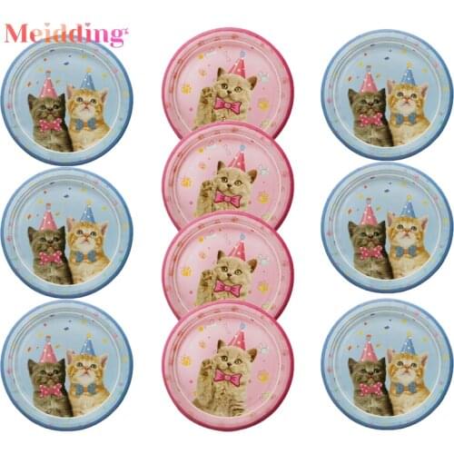 Party Pet Cat Cartoon Disposable Tableware Plates Cups Napkin Cute Pet Cat Happy Birthday Decorations Tableware Party Supplies