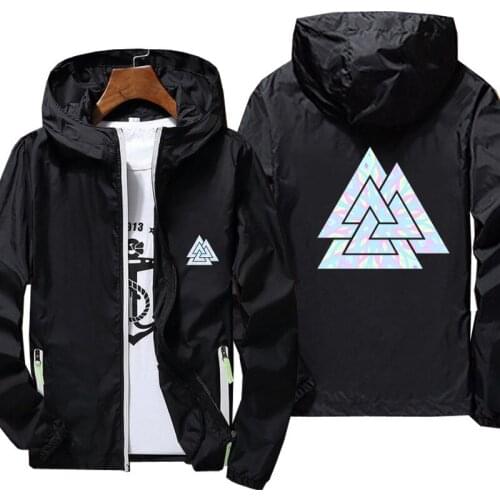 Vikings print Jacket women Spring Autumn reflective zipper Windbreaker waterproof Jackets men street casual Hooded thin Coats