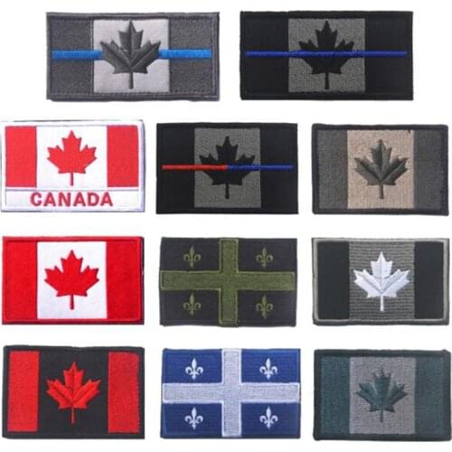 Embroidered Fabric Canada Flag Quebec Patch Army Tactical Uniform Maple Leaf Badge Sleeve Flag Flag Hook Patch Labeling