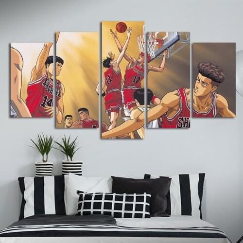 Japanese Anime Canvas Oil Painting 5 Pieces Cartoon Wall Art Printed on Poster for Kids Room Home Modern Decor with Frames
