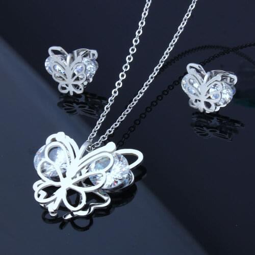 OUFEI Butterfly Jewelry Sets Zirconia Stainless Steel Jewelry Woman Earring And Necklace Sets Gifts For Women Fashion Jewelry