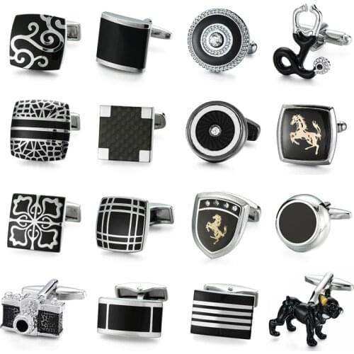 Brand new high quality brass material black enamel mens Cufflinks classic style fashion brand French shirt Cufflinks