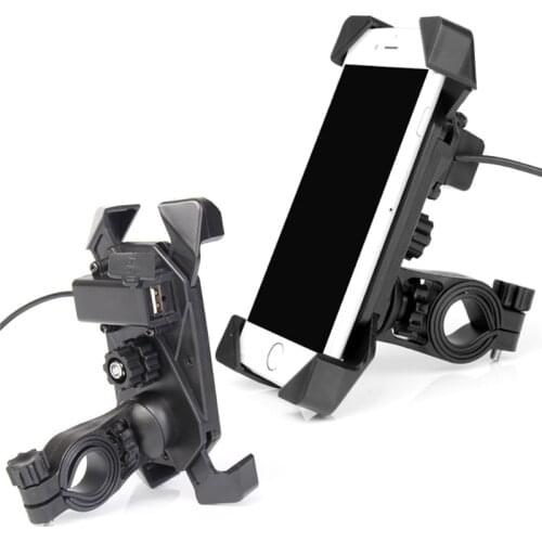 1PC ABS Motorcycle Charger Cell Phone Mount Holder Clamp with USB Charger For Electric Bicycle Scooter ATV GPS Holder Universal
