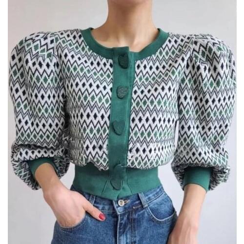 High Quality 2021 New Spring Women Elegant Sweater Korean Chic Contrast O Neck Slim Pull Femme Long Sleeve Knitted Cardigans