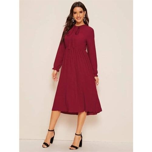 Women Dress Autumn 2021 Solid Color Full Sleeve Lace Up Beach Style Elegant Fashion Casual Female Vestido With Belt Party C2855
