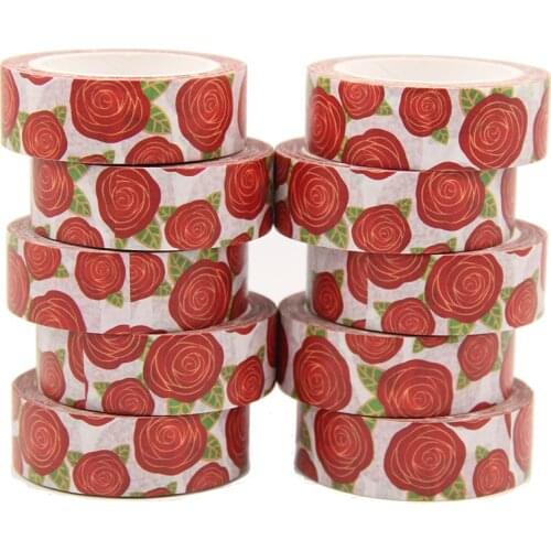 10PCS/lot 15MM*10M Big Red Rose Flowers Washi Stickers Masking Tapes Decorative DIY Stationery office supplies washi tapes