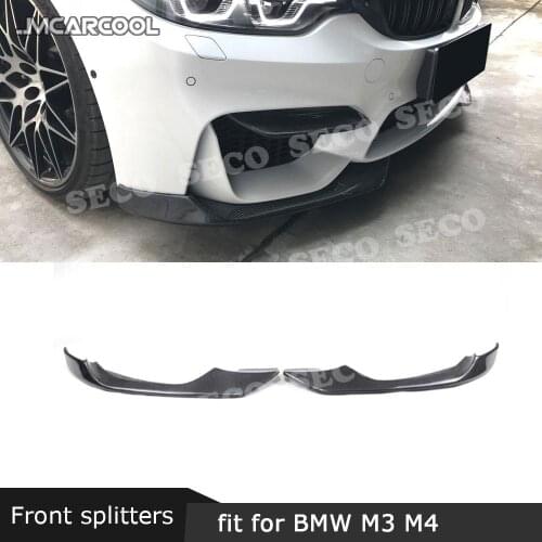 Front Lip Splitters Flaps for BMW 3 Series F80 M3 4 Series F82 F83 M4 2014-2017 2PCS Carbon Fiber Head Chin Aprons Car styling