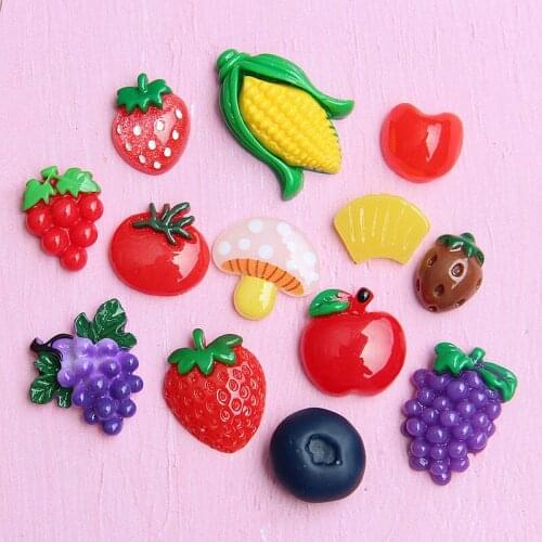 20 Pcs Resin Fruit DIY Jewelry Making Cellphone Shell Accessories Material Wholesale strawberry corn apple grape mushroom cherry