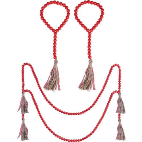 3/4Pcs Christmas Wooden Bead Wreath With Tassels Wood Bead Garland For Christmas Decorations Farmhouse Wall Home Decorr