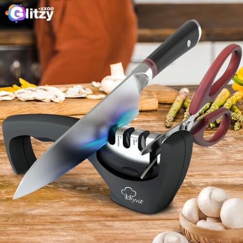 Knife Sharpener 4 In 1 Professional Whetstone Kitchen Sharpening Stone Scissors Ceramic Grinder Diamond Fine Chef Cooking Tool