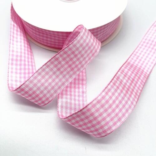 5 yards 10mm 15mm 19mm 25mm Pink Lattice Plaid Polyester Ribbons Bow Ribbon Gift Wrapping Christmas Ribbon DIY Handmade Crafts