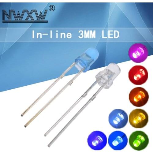 50pcs/Lot 3MM/F3 LED White Hair Red Yellow Blue Green Round Head Straight Plug
