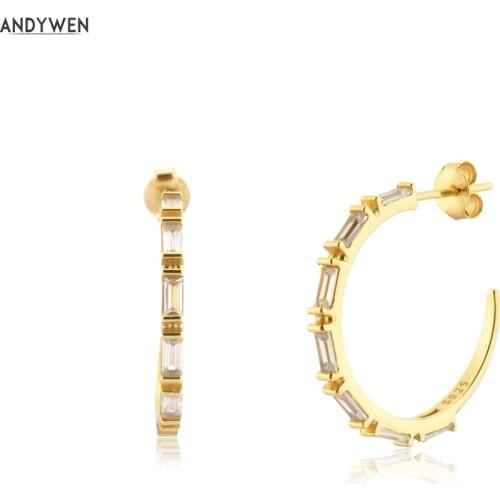 ANDYWEN New 925 Sterling Silver Gold Classic Clear Zircon Hoops Earring Piercing Clips Round Criollas LUCILLE Luxury Jewelry