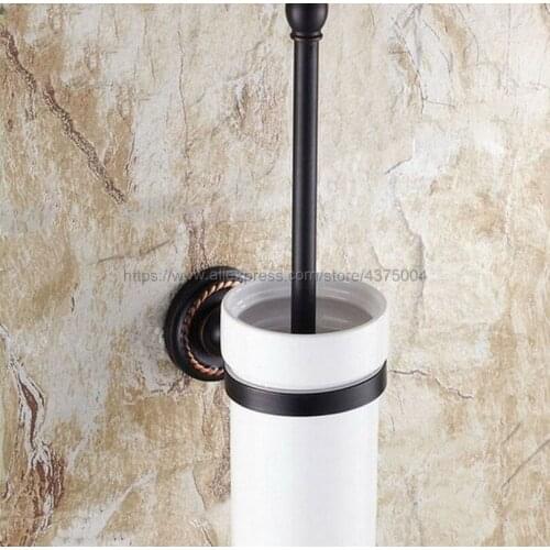 Oil Rubbed Bronze Bathroom Toilet Brush Holder Wall Mounted, With Ceramic Cup Cleaning Tools Toilet Bowl Brush Set Nba219