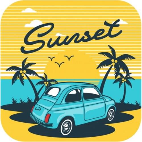 Car beach sunset tropical coconut tree travel electric car three-wheeled sticker decal #1232 decor