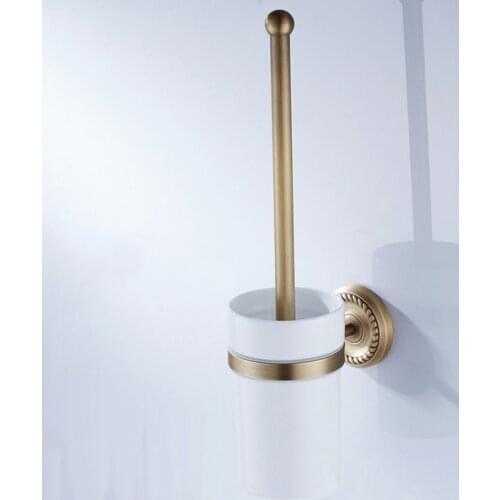 Bronze Toilet Brush Holder Antique Ceramic Cup WC Brush Holders Brass Wall Mounted Bathroom Brushes Rack Shelf Durable Type