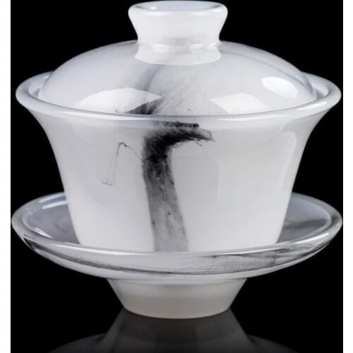 160ml Tea Bowl Jade Porcelain Ink Painting Gaiwan Chinese Kung Fu Teaware Handmade Tea Tureen Drinkware Master Cup Collection