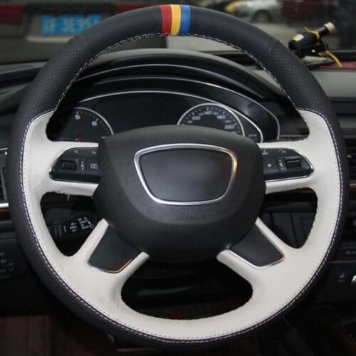 For Audi A3 Black White Leather Red Yellow Blue Marker Steering Wheel Cover Anti-slip fit all season