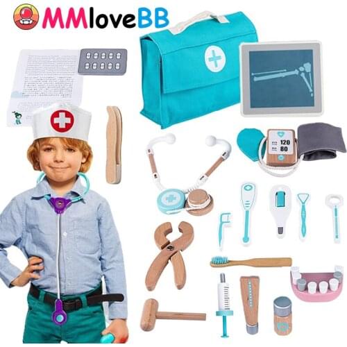 Kids Wooden Doctor Toy Pretend Hospital Medicine Accessories Children Toy Simulation Family Doctor Nurse Medical Kit Toy