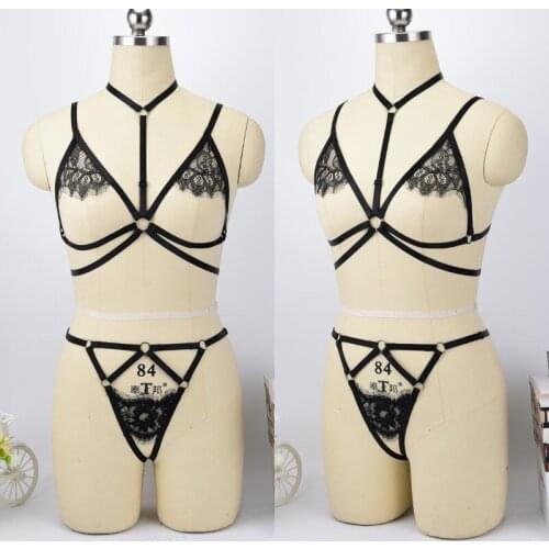Women Sexy Harness Bra+Garter Belt Bondage Lingerie Body Harness Fetish Wear Gothic Body Cage Gothic Rave Leg Stockings Belt