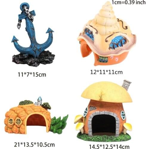 Aquarium Resin House Decoration for Fish Tank Caves Aquatic Pets Hideout for Betta Fish Mushroom/Pineapple/Conch/Anchors