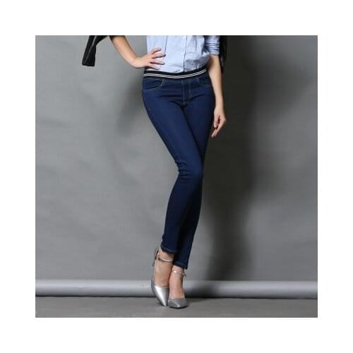 Womens Spring autumn fertilizer plus-size 6XL elastic waist jeans women trousers