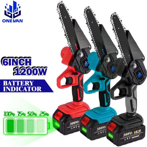 6 Inch Mini Electric Chain Saw 1200W With Battery Indicator Rechargeable Woodworking Tool Garden Tool For Makita 18V Battery
