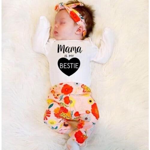 Newborn BabyJumpsuit Mama Is My Bestie Print Infant Boys Girls Long Sleeve Romper Toddler Unisex Fashion Clothes