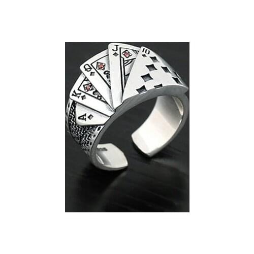 Fashion Mens Ring Luxury Domineering Print Gambler Poker Ring Wedding Engagement Ring Party Jewelry Anniversary Gift Size 6-13