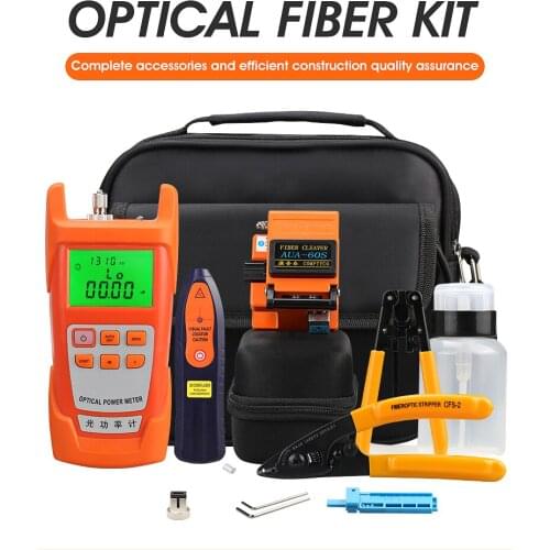 FTTH Fiber Optic Tool Kit 13pcs/set with Fiber Cleaver -70~+10dBm Optical Power Meter Visual Fault Locator 5km,High cost perform