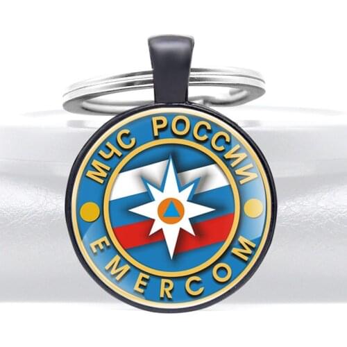 New Arrival МЧС РОССИИ EMERCOM Design Black Classic Glass Dome key Chains Men Women Key Ring Jewelry Gifts