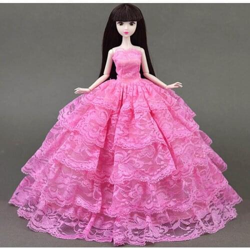 11.5" Doll Clothes Pink Lace Princess Dress Off Shoulder Wedding Party Gown For Barbie Doll Outfits 1/6 BJD Accessories Kids Toy