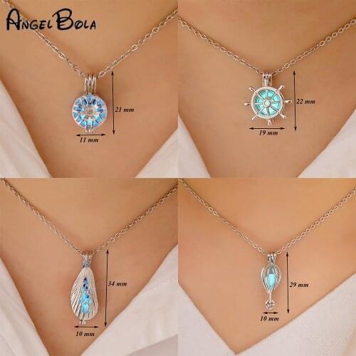 Angel Bola Shell Wheel Rudder Egg-Whiske Pendant Silver Color Chain Natural Luminous Stone Pendants Valentines Women Jewelry