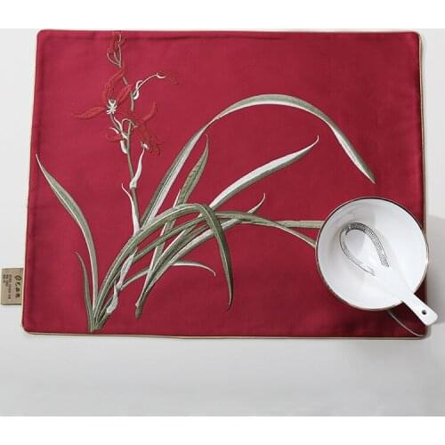 Rectangle Jacquard Orchid Grass Placemat Luxury Damask Ethnic Dining Table Mat Chinese Silk Satin Christmas Tea Coffee Pads