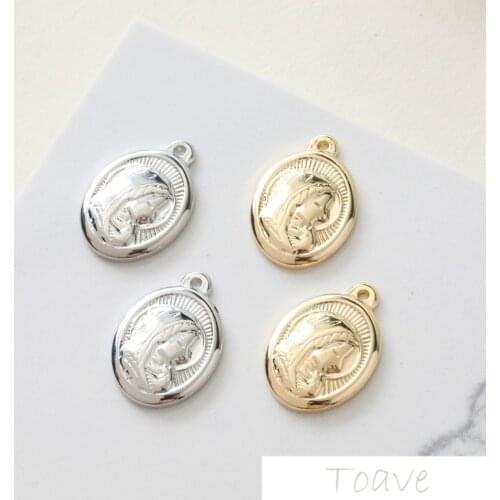 Copper Plated Gold 18K Gold Plated Oval Maria Relief Convex DIY Necklace Pendant Handmade Material Accessories 2pcs