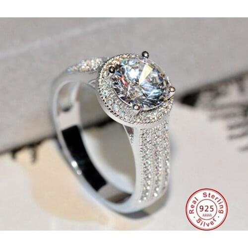 Luxury silver color Ring for Women Pave 1.5ct AAAAA Zircon Stone Wedding Band Rings Engagement Jewelry anillos mujer