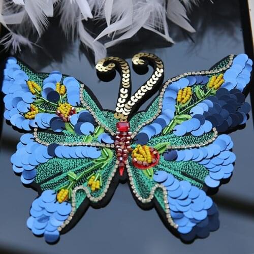 Manual Butterfly crystal rhinestone applique sequins patches for clothing beaded embroidery decorative patch accessories