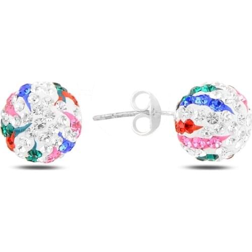 Silver 925 Sterling Ball Crystal Stone Earrings