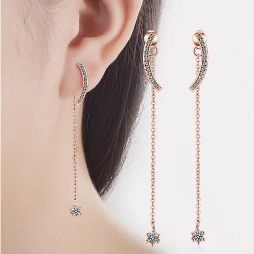 TJP New Fashion Rose Gold Long Tassel Earrings For Women Jewelry Top Quality Crystal Stones Girl Engagement Party Accessories