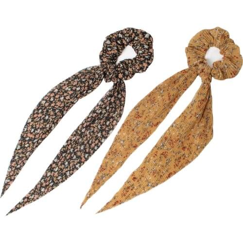 Floral Scarf Pleated Hair Scrunchie Hair Elastic Bands for Women Girl Bow Scrunchies Hair Ties Ponytail Holder Hair Accessories