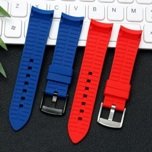 Rubber Curved Arc Mouth Watchband Bracelet Watch Accessories Silicone Strap Watch Replacement Black Silver Buckle 20mm 22mm