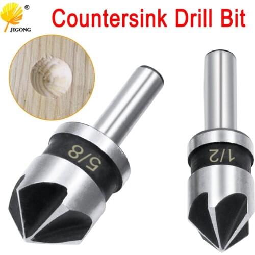 2pcs 5Flute Countersink Drill Bit HSS 82Degree Point Angle Chamfer Chamfering Cutter 1/4" Round Shank For Power Tool